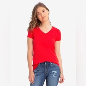 Womens V-Neck U.S. Polo Assn T-Shirt Small RED w/ Logo Casual PREPPY Basics EUC